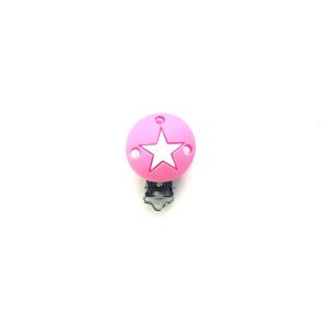 силиконовая круглая клипса 35 мм розовая с белой звездой