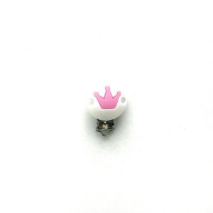 силиконовая круглая клипса 35 мм металл белая с розовой короной
