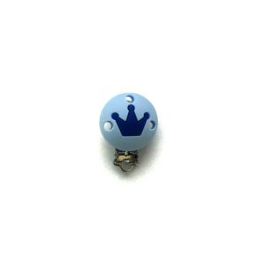 силиконовая круглая клипса 35 мм металл пастельно голубая со светло синей короной