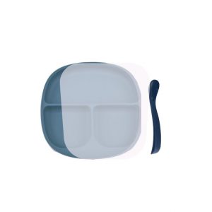 секционная тарелка на присоске 189*190*33 мм с ложкой и крышкой цвет синий базилик